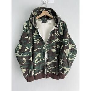 Vintage Camo Thermal Lined Hoodie Zip Sweater green